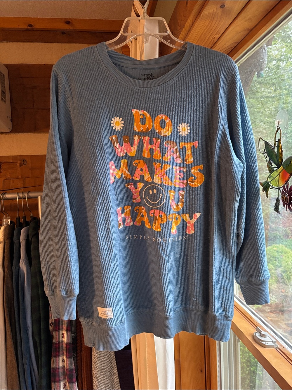 Simply Southern Blue Waffle-Knit 'Do What Makes You Happy' Sweatshirt